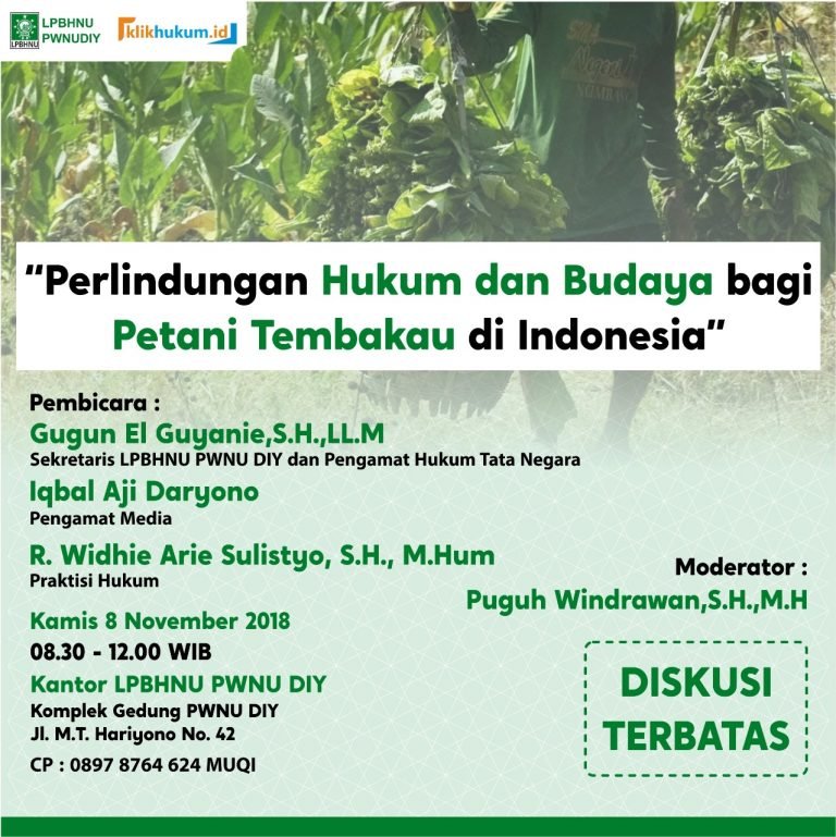 PERLINDUNGAN HUKUM DAN BUDAYA BAGI PETANI TEMBAKAU DI INDONESIA
